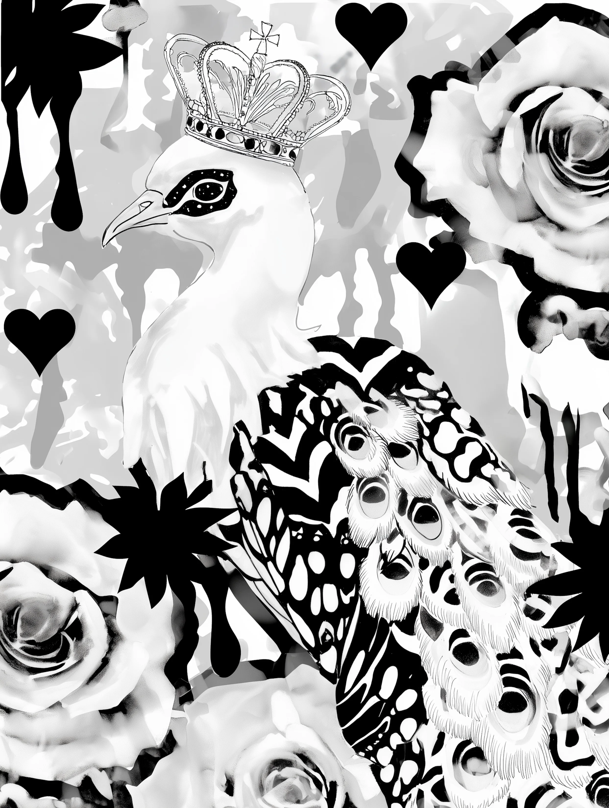 Free printable coloring page of peacock for adults featuring royal crown peacock